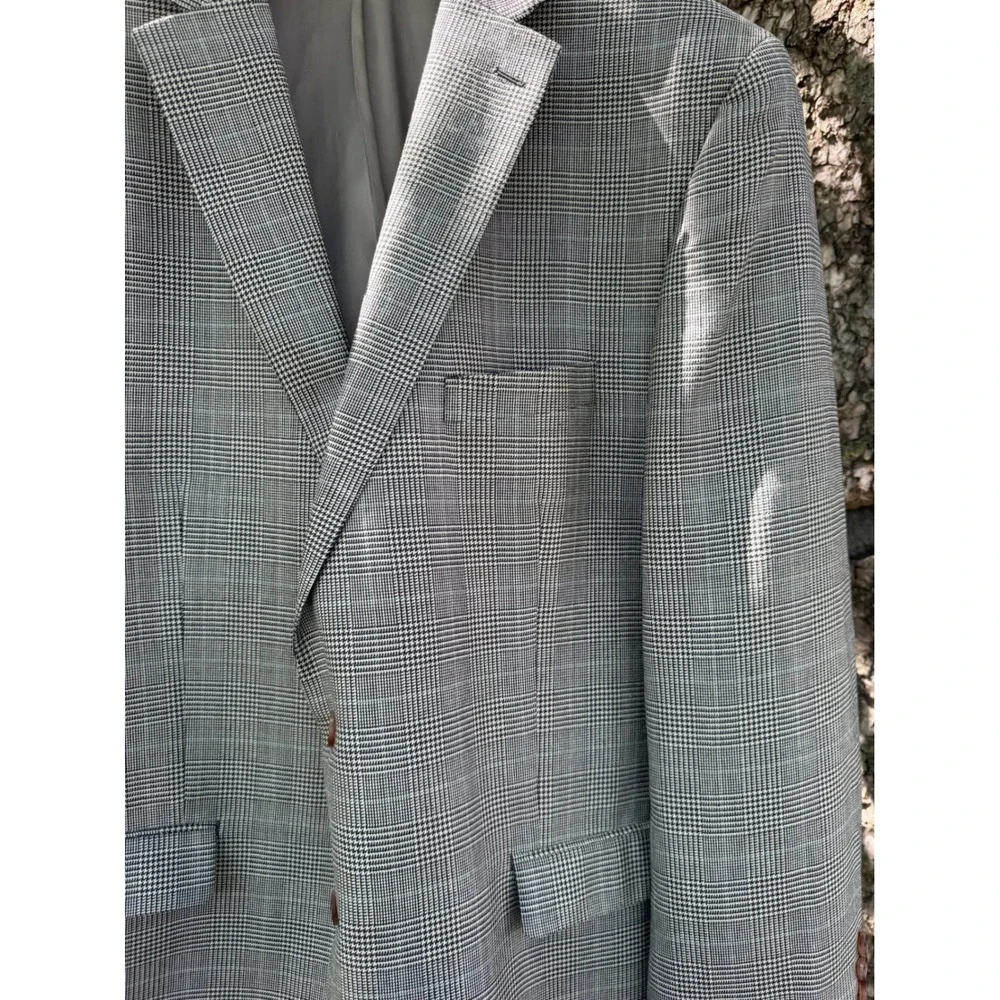 Lauren Ralph Lauren Wool Silk Glen Plaid Blazer Sport Coat Grey Brown 52R
